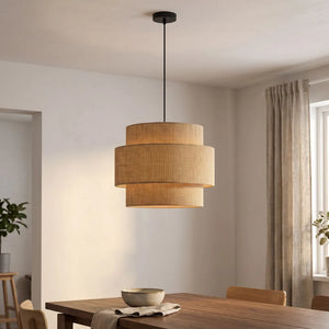 Narya Fabric Chandelier with three-tier shade above a dining table - Magalis Egypt