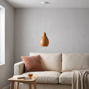Sable Wooden Pendant Lamp: teardrop shade above a cream sofa - Magalis Egypt
