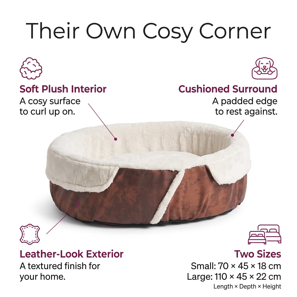 Baw Pet Bed features: plush interior, cushioned surround, leather-look exterior - Magalis Egypt