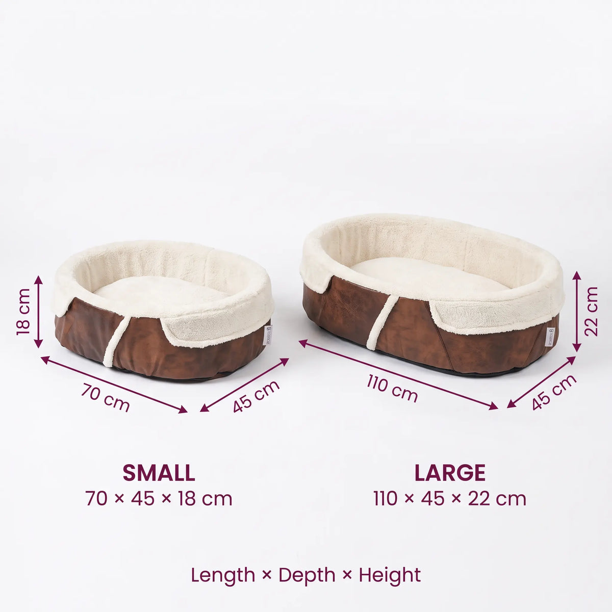 Baw Pet Bed sizes: Small 70 x 45 x 18 cm and Large 110 x 45 x 22 cm - Magalis Egypt