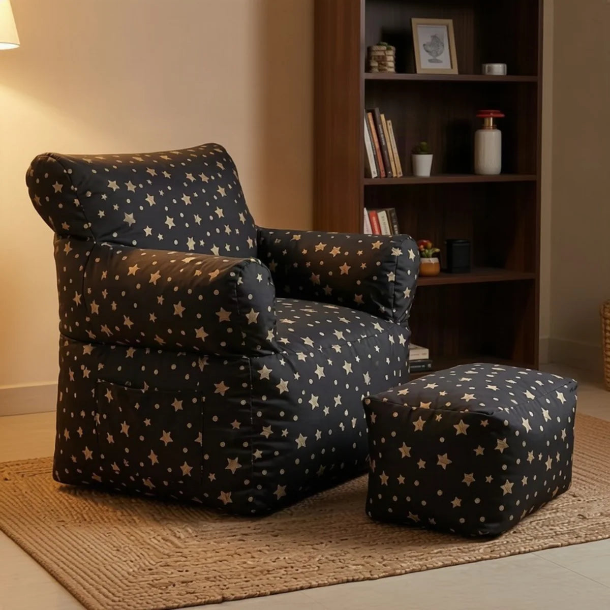 Royal Chair Golden Stars with footstool, side view - Magalis Egypt